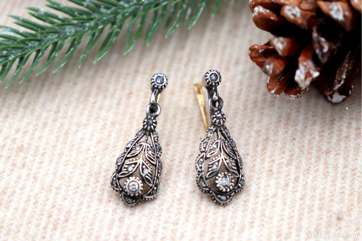 Joyeria: Pendientes en oro de 19,2K y plata con diamantes. - Foto 3