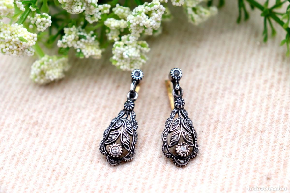 Joyeria: Pendientes en oro de 19,2K y plata con diamantes. - Foto 5