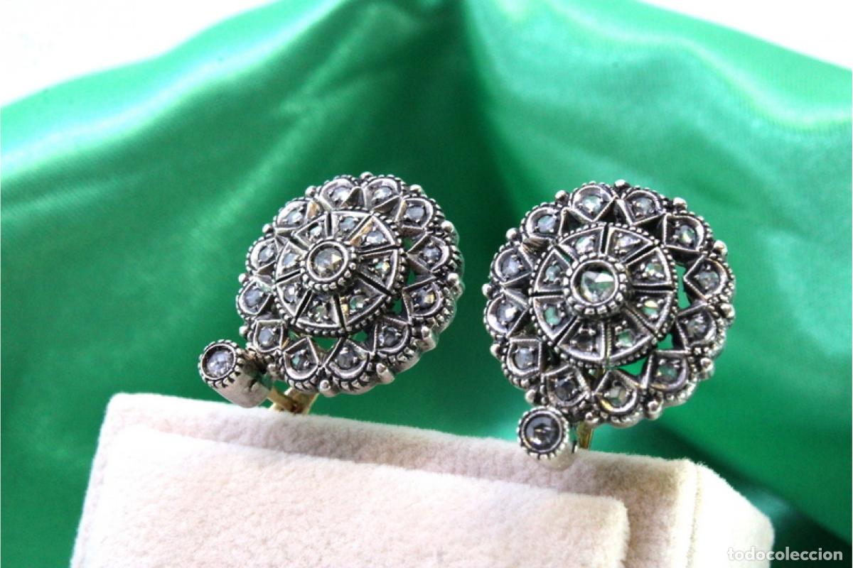 Joyeria: Pendientes en oro de 19,2K y plata con diamantes. - Foto 2