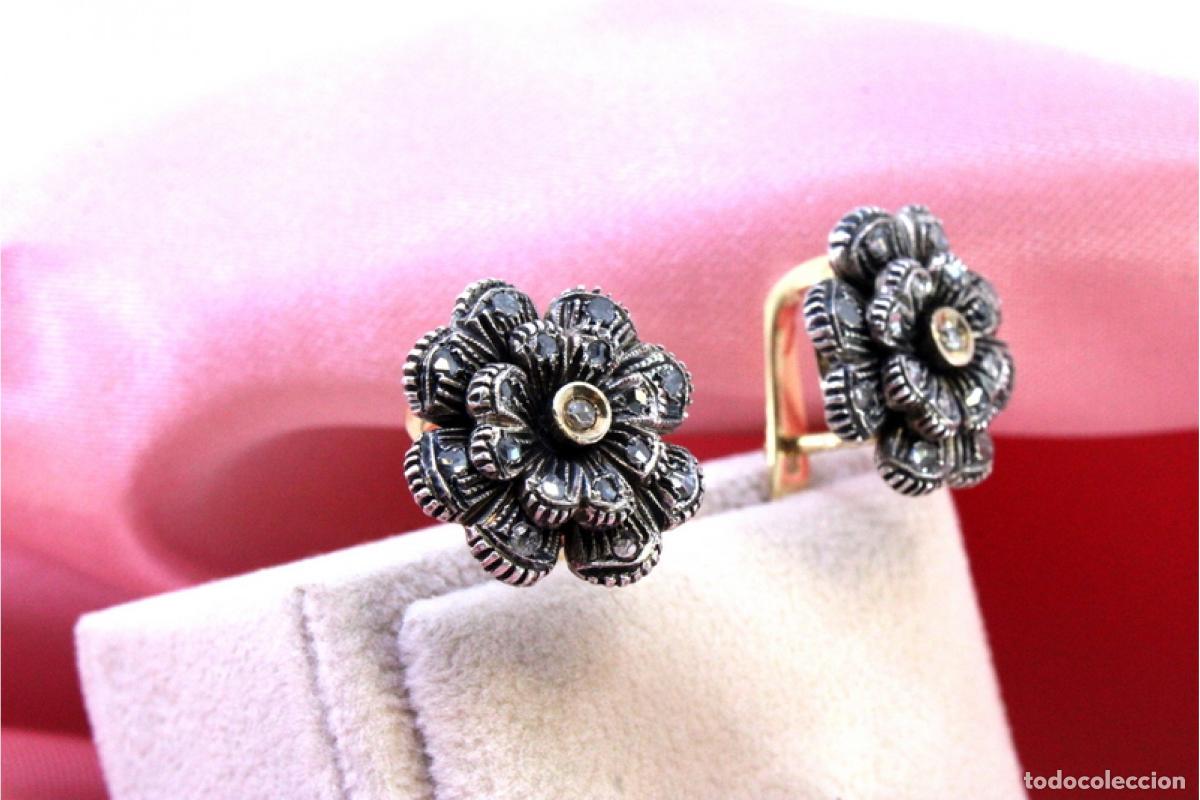 Joyeria: Pendientes en oro de 19,2K y plata con diamantes. - Foto 2