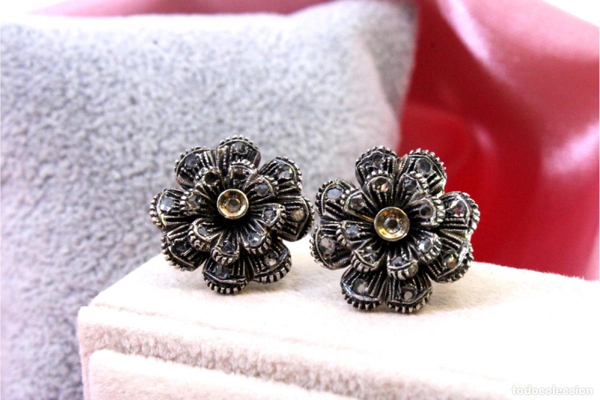 Joyeria: Pendientes en oro de 19,2K y plata con diamantes. - Foto 3
