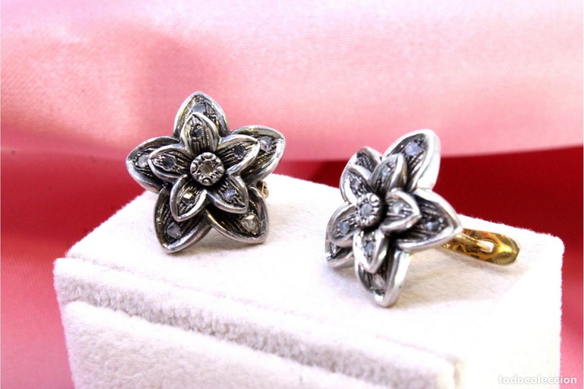 Joyeria: Pendientes en oro de 19,2K y plata con diamantes. - Foto 4