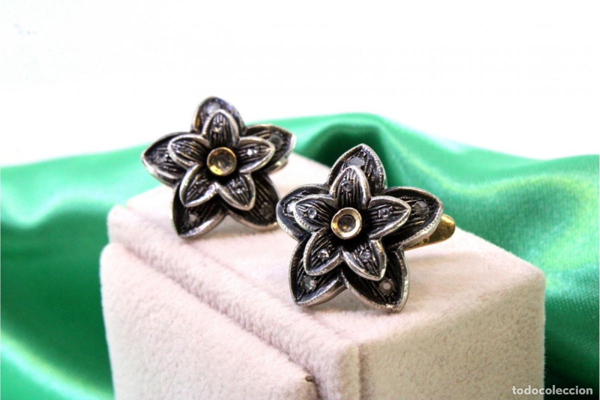 Joyeria: Pendientes en oro de 19,2K y plata con diamantes. - Foto 5