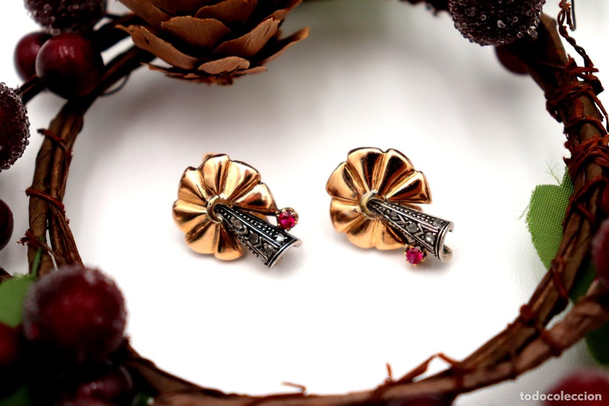 Joyeria: Pendientes en oro de 19,2 quilates y plata con diamantes - Art D&eacute;co