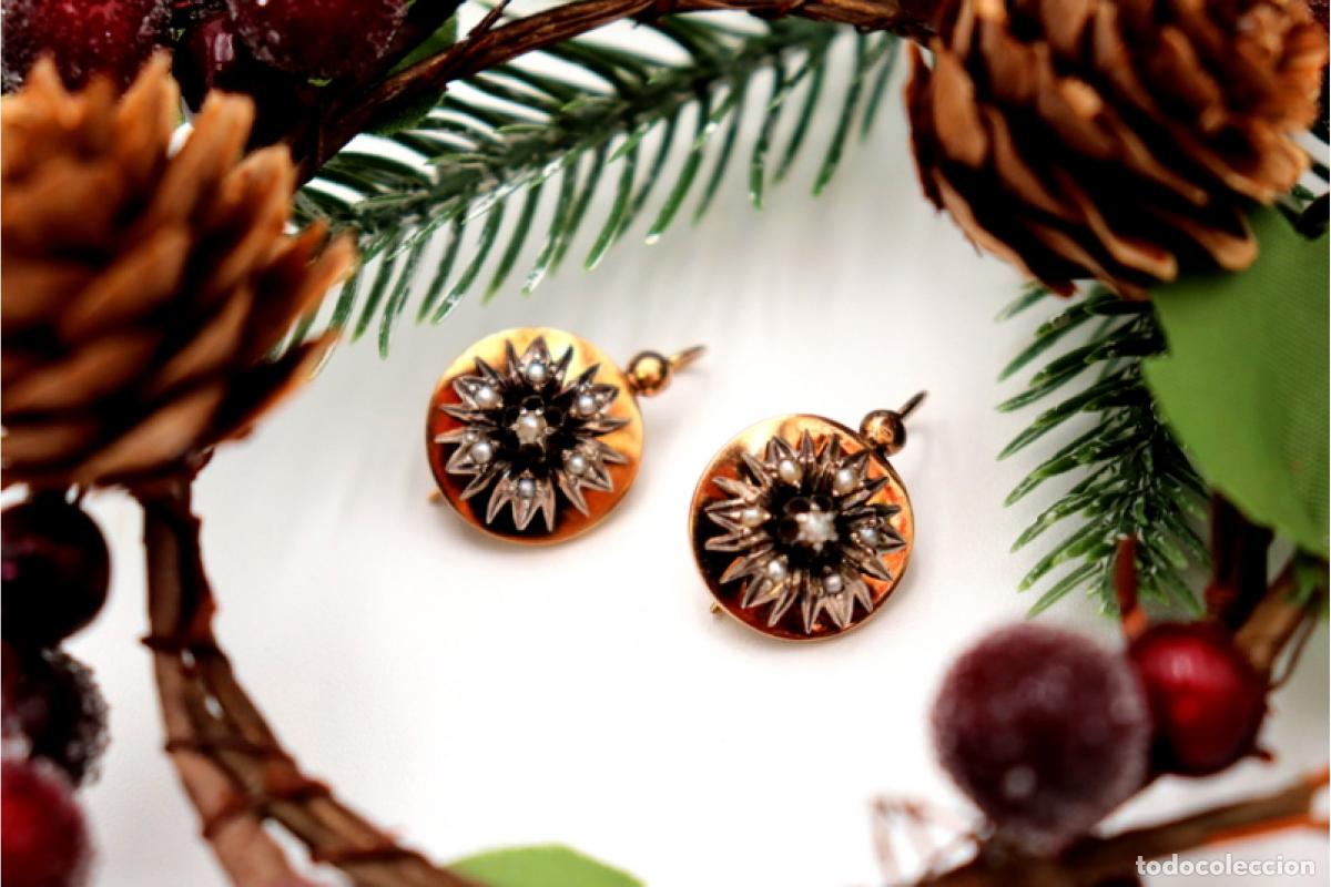 Schmuck: Pendientes en oro de 19,2K y plata con perlas.