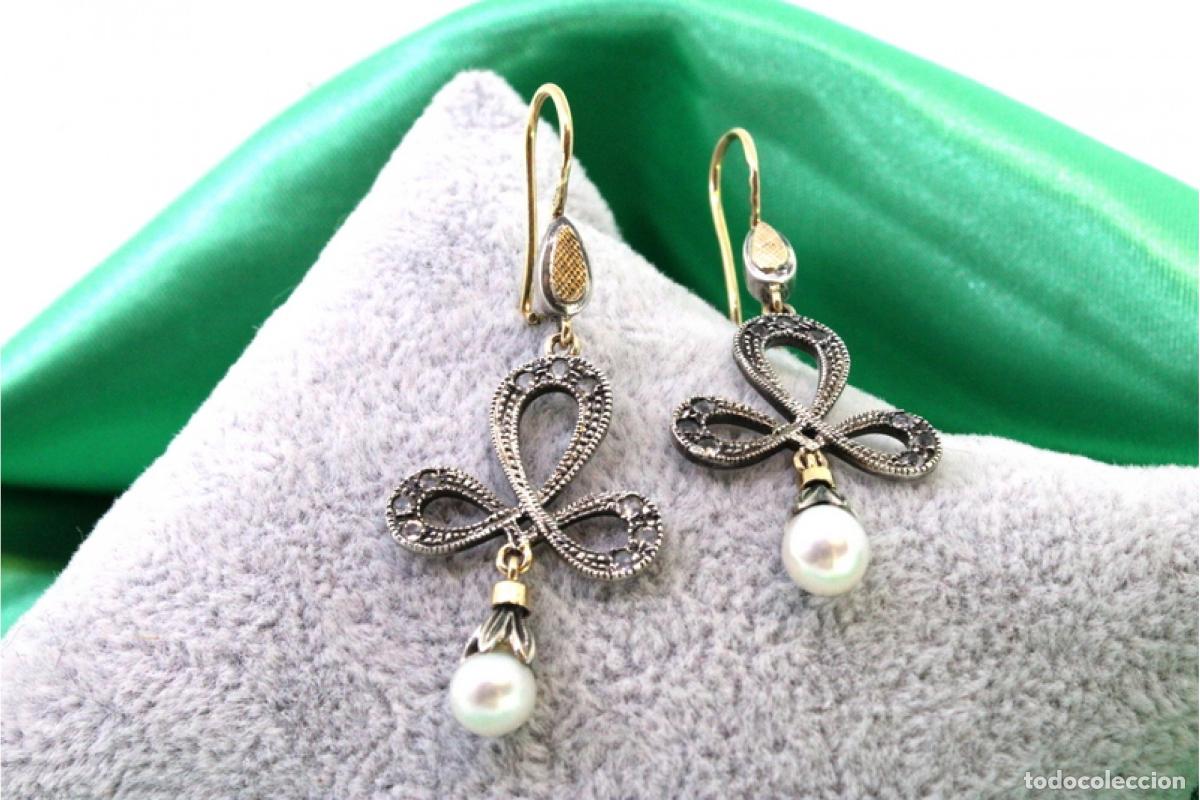 Joyeria: Pendientes en oro de 19,2K y plata con perlas. - Foto 3