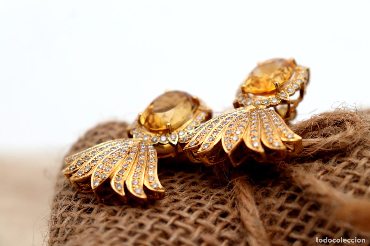 Joyeria: Pendientes de oro con diamantes y piedras citrinas. - Foto 2