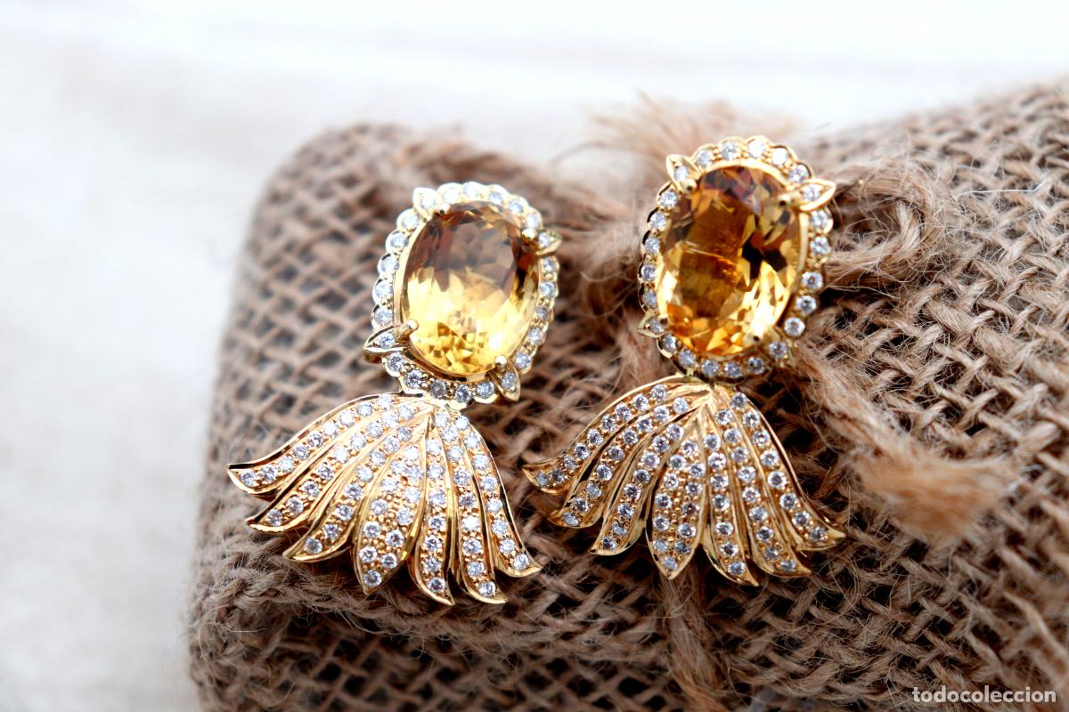 Joyeria: Pendientes de oro con diamantes y piedras citrinas. - Foto 3