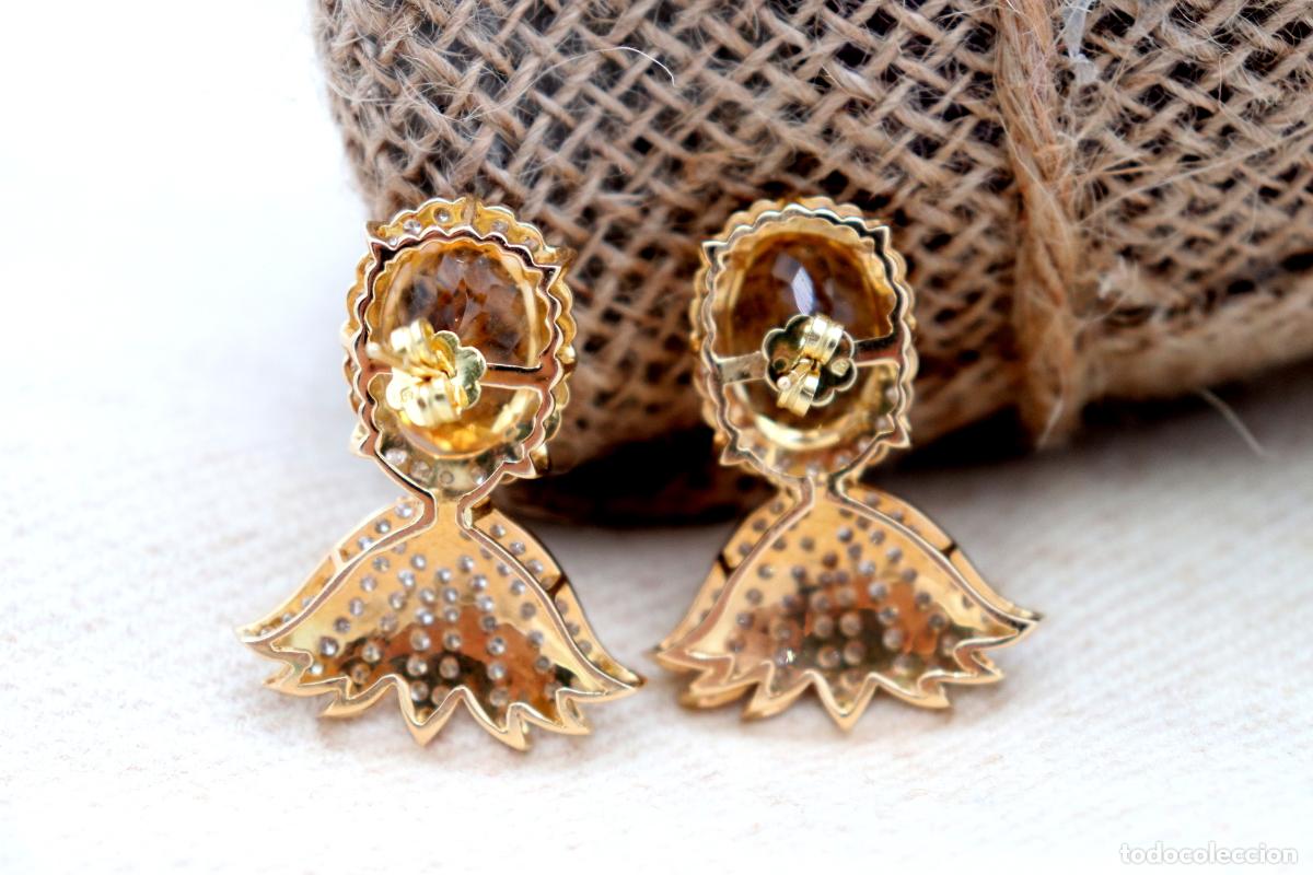 Joyeria: Pendientes de oro con diamantes y piedras citrinas. - Foto 4