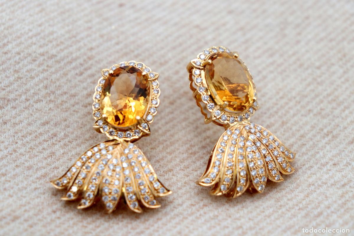 Joyeria: Pendientes de oro con diamantes y piedras citrinas. - Foto 5