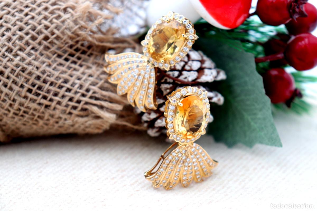 Joyeria: Pendientes de oro con diamantes y piedras citrinas. - Foto 6