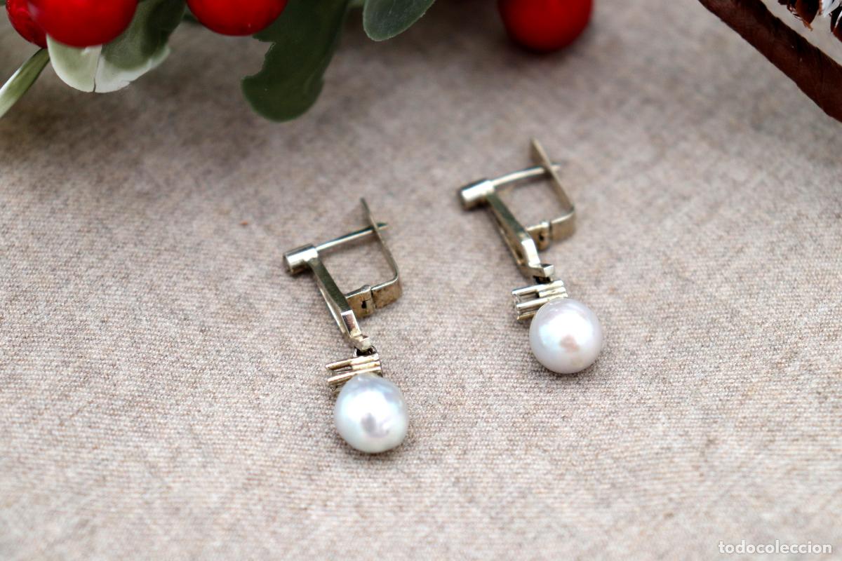 Joyeria: Pendientes en oro blanco de 19,2K con perlas y diamantes. - Foto 4