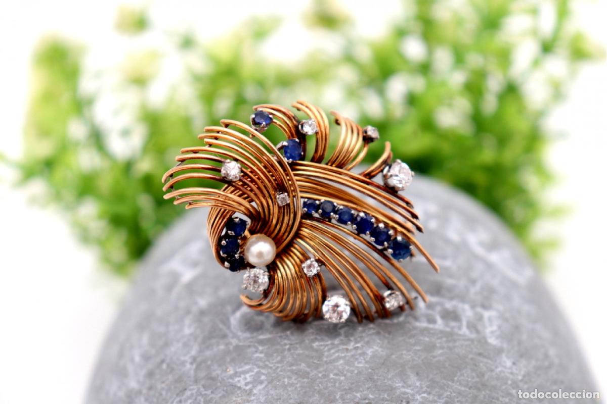 Joaillerie: Broche de oro de 18 quilates con diamantes y zafiros australianos
