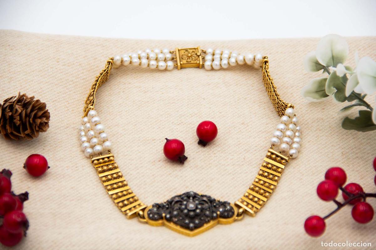 Joyeria: Collar de oro de 19,2 quilates con perlas y diamantes - Foto 3