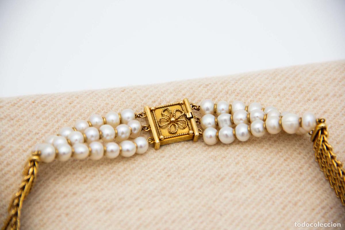 Joyeria: Collar de oro de 19,2 quilates con perlas y diamantes - Foto 4