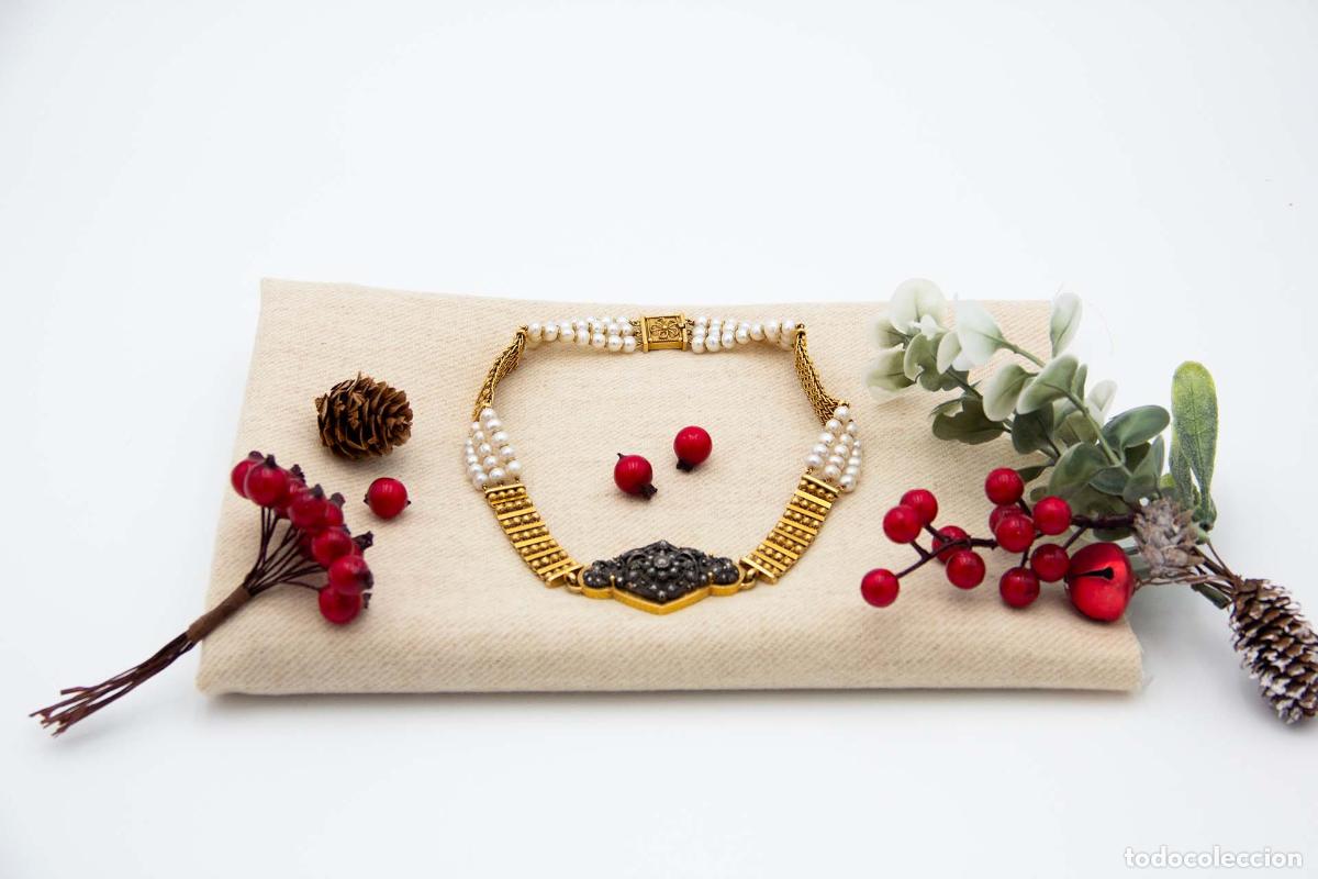 Jewelry: Collar de oro de 19,2 quilates con perlas y diamantes