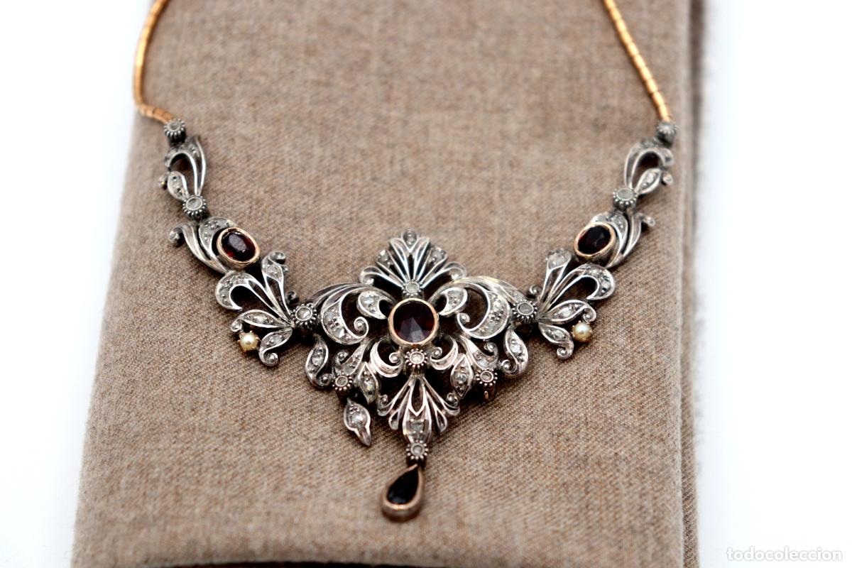 Joyeria: Collar en oro y plata de 19,2K con granates y diamantes. - Foto 2