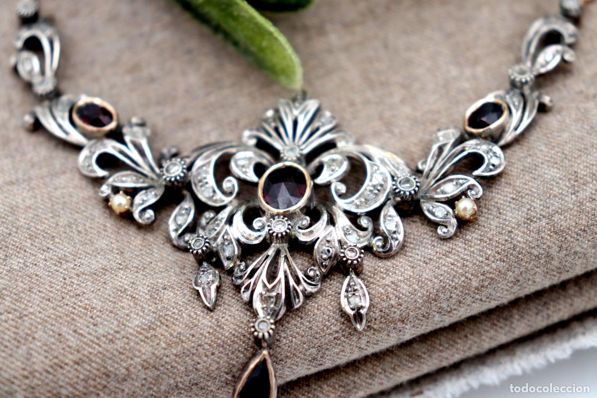 Joyeria: Collar en oro y plata de 19,2K con granates y diamantes. - Foto 5