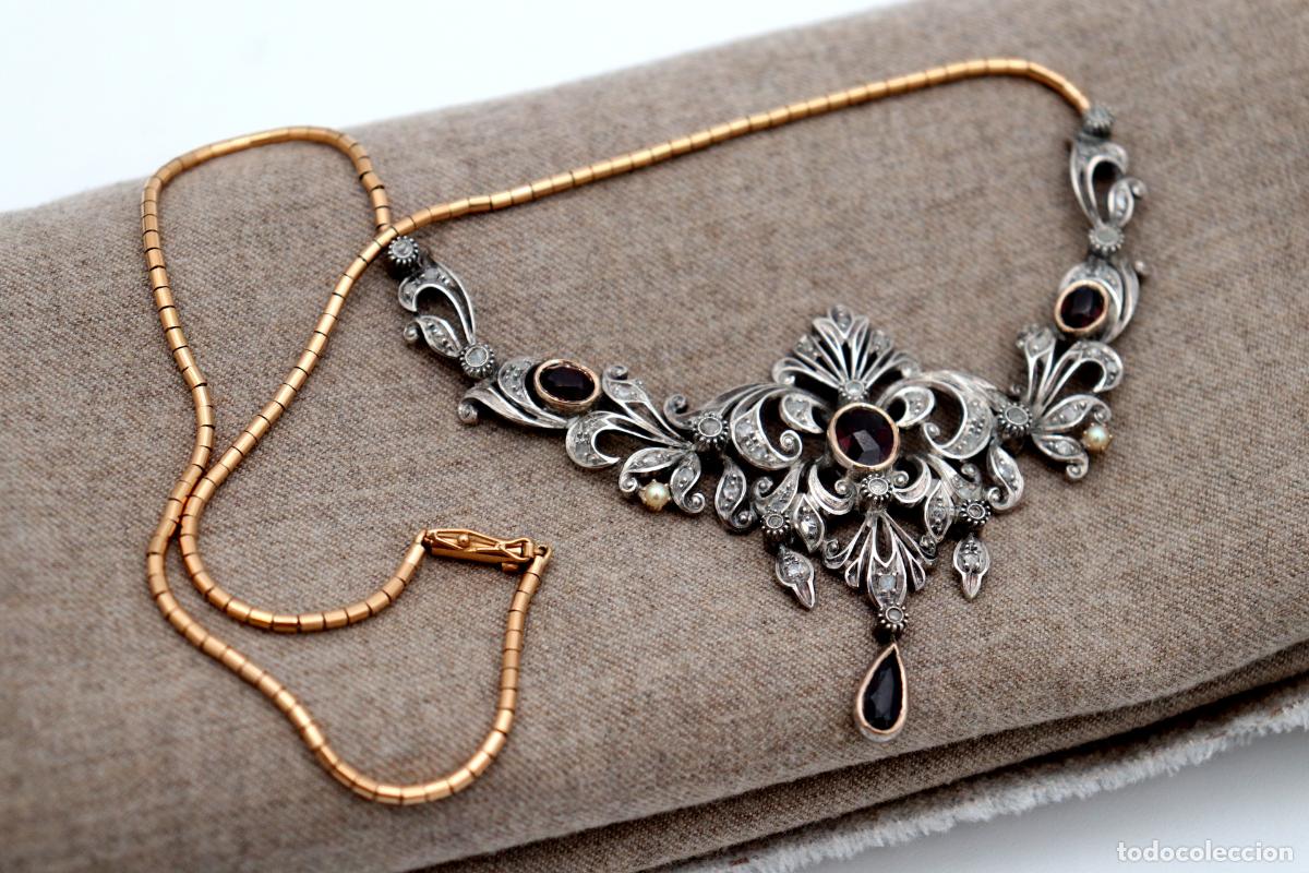 Joyeria: Collar en oro y plata de 19,2K con granates y diamantes. - Foto 6