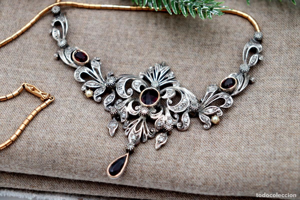 Joyeria: Collar en oro y plata de 19,2K con granates y diamantes. - Foto 7