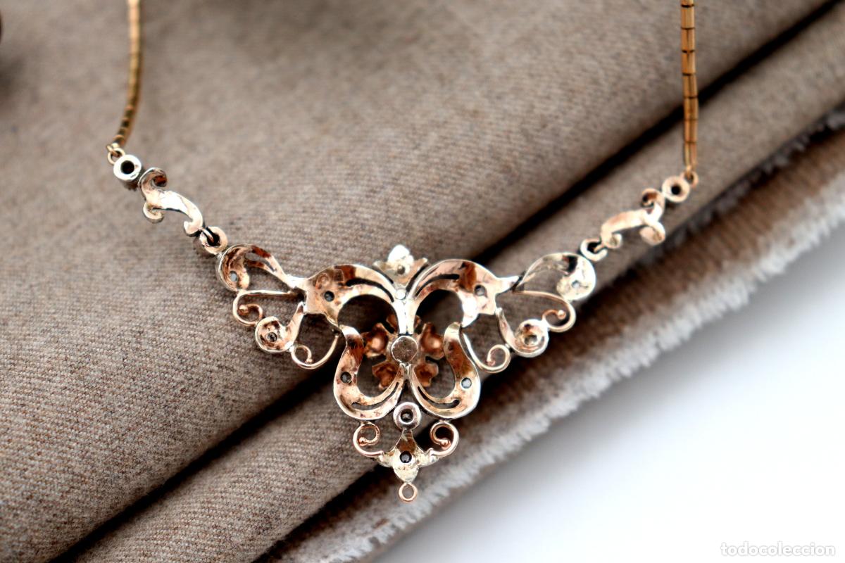 Joyeria: Collar en oro y plata de 19,2K con perla y diamantes. - Foto 3