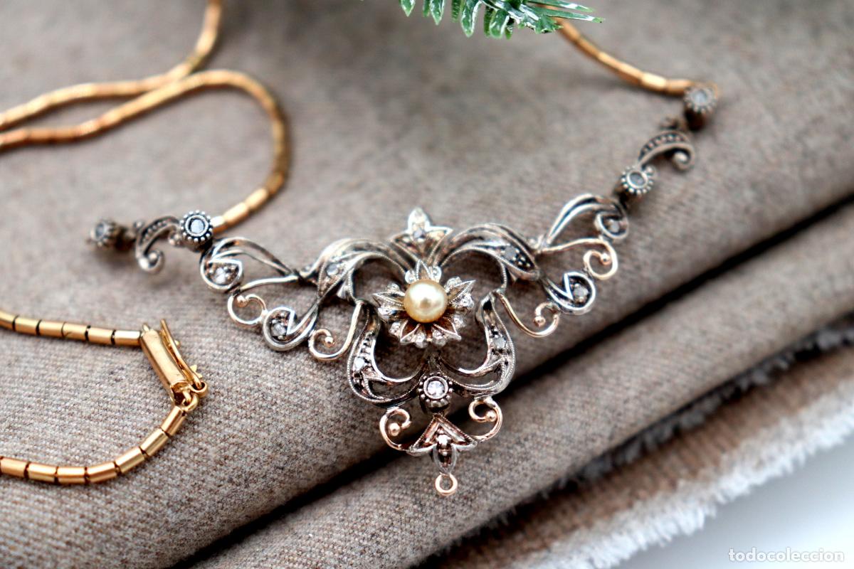 Joyeria: Collar en oro y plata de 19,2K con perla y diamantes. - Foto 4