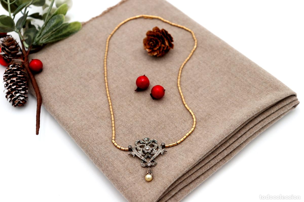 Joyeria: Collar en oro y plata de 19,2K con perla y diamantes. - Foto 5