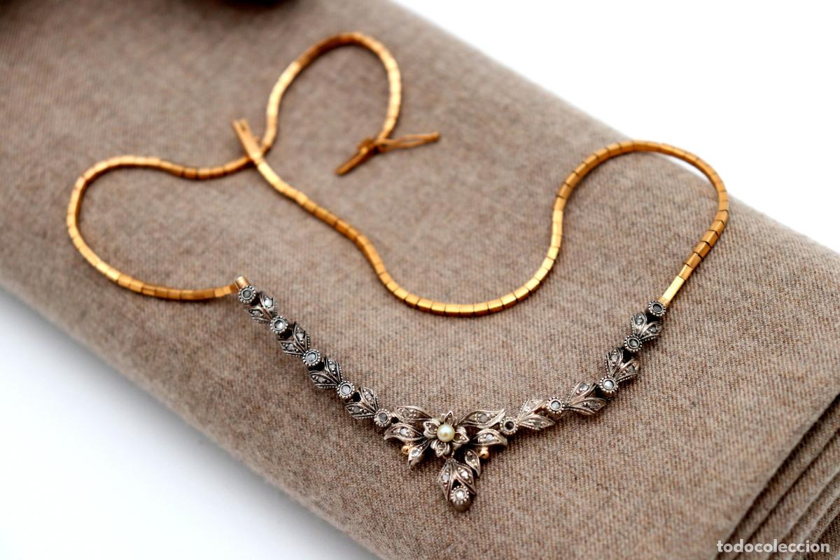 Joyeria: Collar en oro y plata de 19,2K con perla y diamantes. - Foto 3