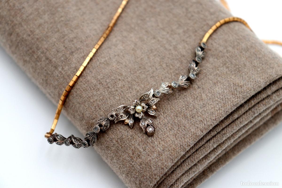 Joyeria: Collar en oro y plata de 19,2K con perla y diamantes. - Foto 6