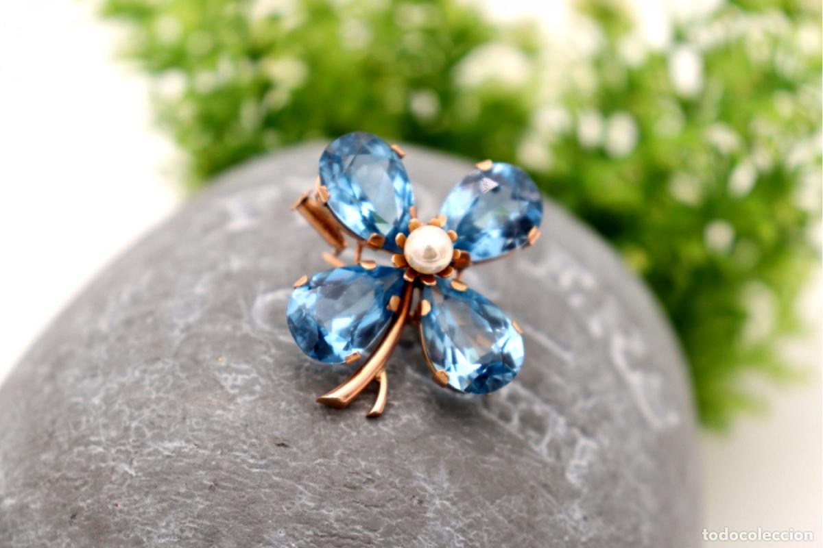 Joyeria: Broche de Oro de 18 quilates con Topacio y Perla - Flor - Foto 3