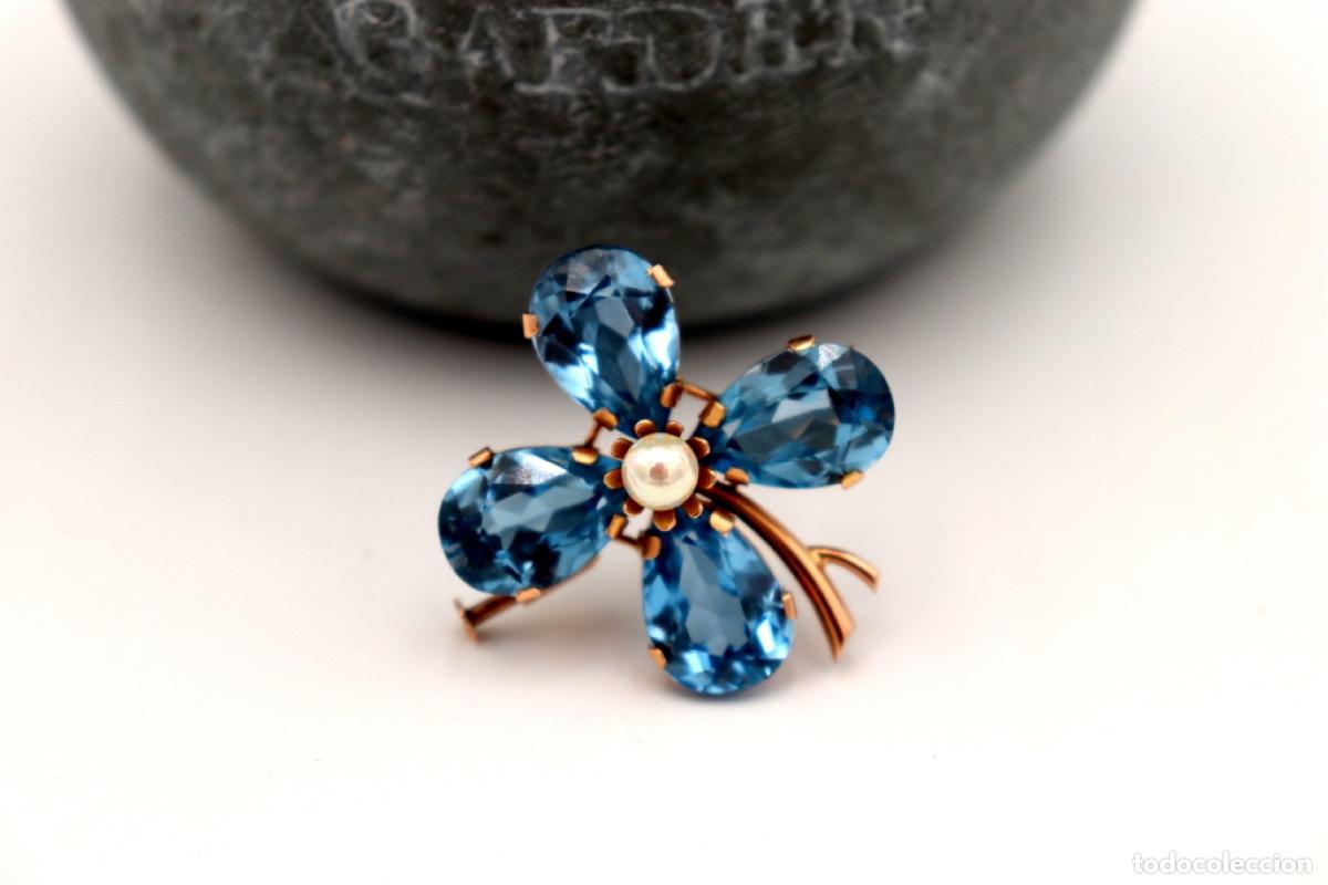Joyeria: Broche de Oro de 18 quilates con Topacio y Perla - Flor - Foto 4