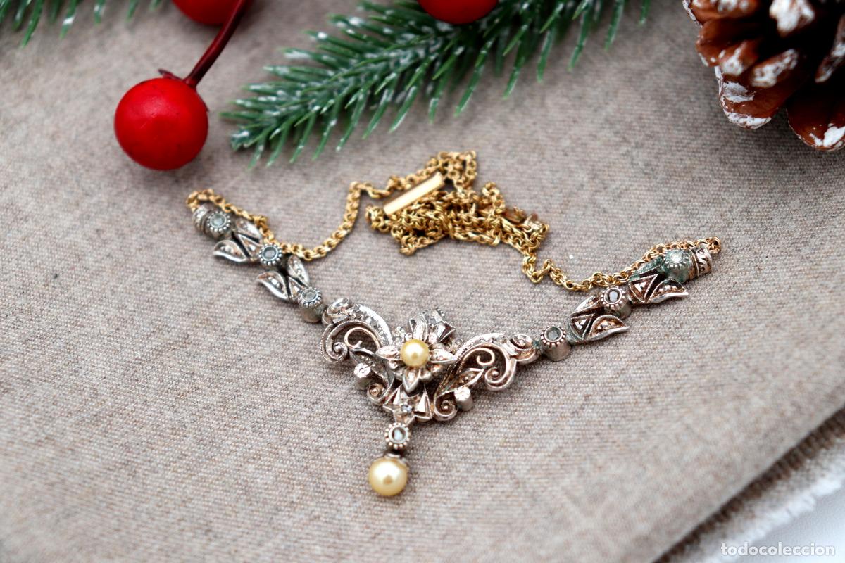 Joyeria: Collar en oro y plata de 19,2K con perlas y diamantes. - Foto 2