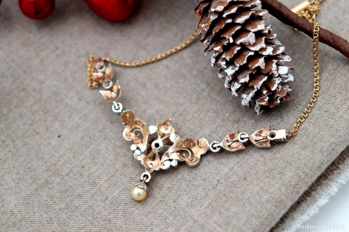 Joyeria: Collar en oro y plata de 19,2K con perlas y diamantes. - Foto 3