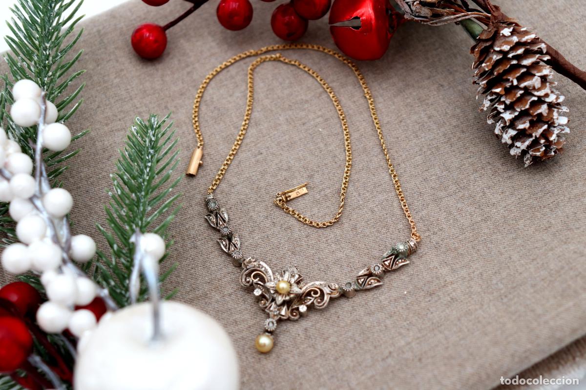 Joaillerie: Collar en oro y plata de 19,2K con perlas y diamantes.