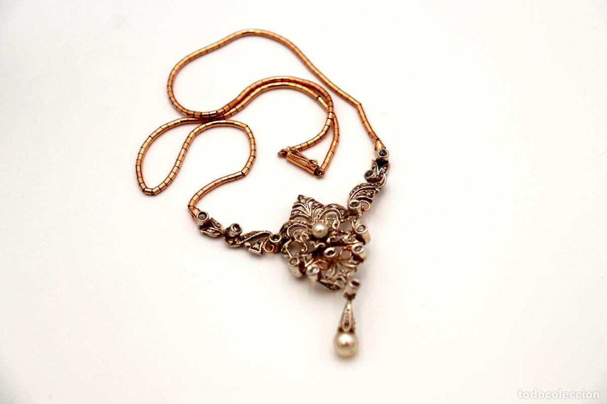 Joyeria: Collar en oro y plata de 19,2K con perlas y diamantes. - Foto 4