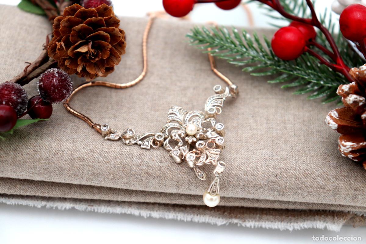 Joyeria: Collar en oro y plata de 19,2K con perlas y diamantes. - Foto 5
