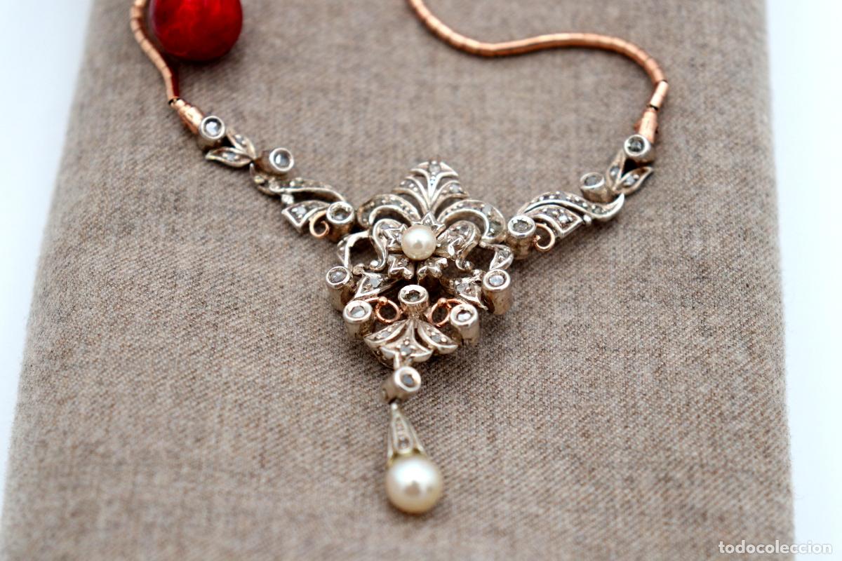 Joyeria: Collar en oro y plata de 19,2K con perlas y diamantes. - Foto 7