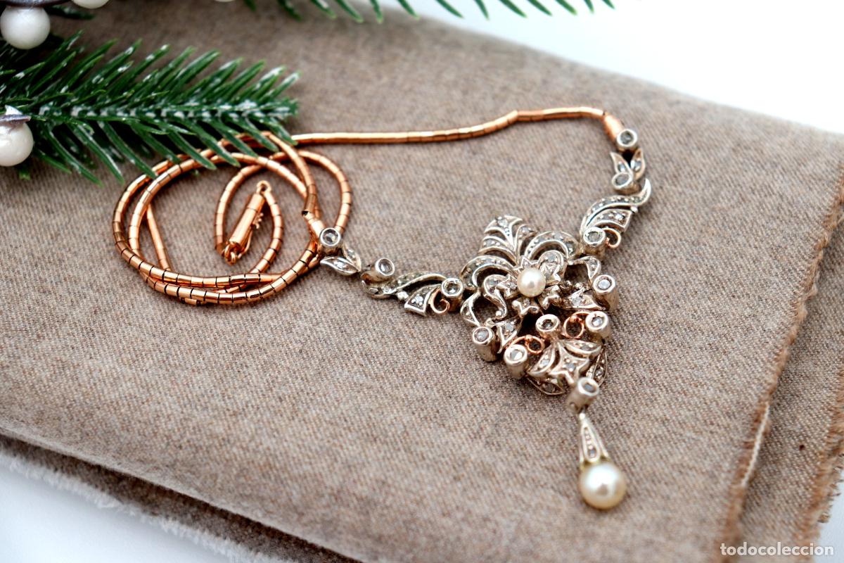 Jewelry: Collar en oro y plata de 19,2K con perlas y diamantes.