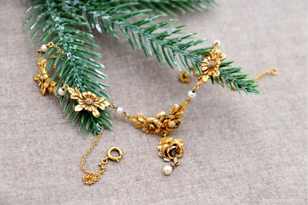 Joyeria: Collar de oro de 19,2 quilates con perlas y diamantes - Foto 4