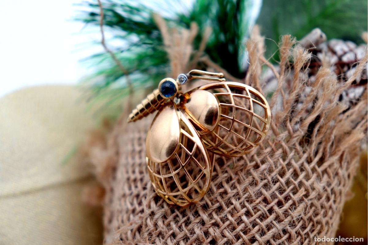 Joyeria: Broche de oro de 18 quilates con zafiro y diamante - Mariposa