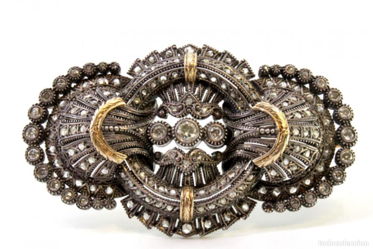 Joyeria: Broche de oro y plata de 18 quilates con diamantes. - Foto 4