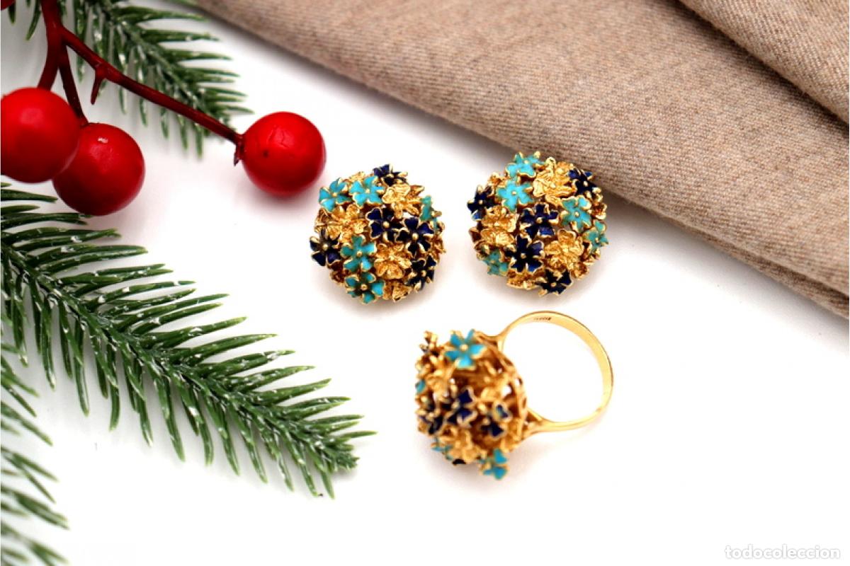 Joyeria: Conjunto de pendientes y anillo, en oro de 18K. - Foto 2