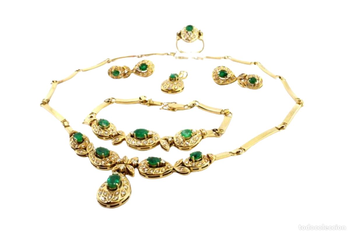 Schmuck: Conjunto de joyas en oro de 19,2 quilates con diamantes y esmeraldas (Collar, Anillo, Pulsera, Arete