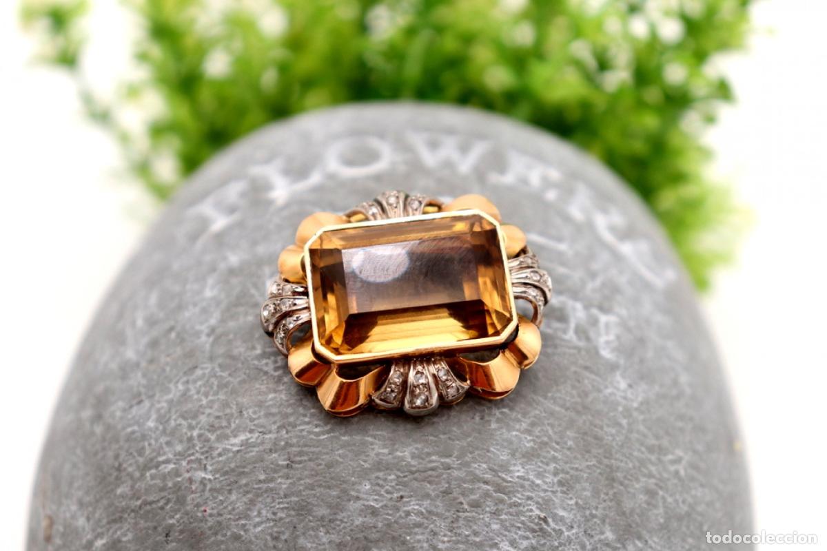Joaillerie: Broche de Oro 19,2K con diamantes y citrino.