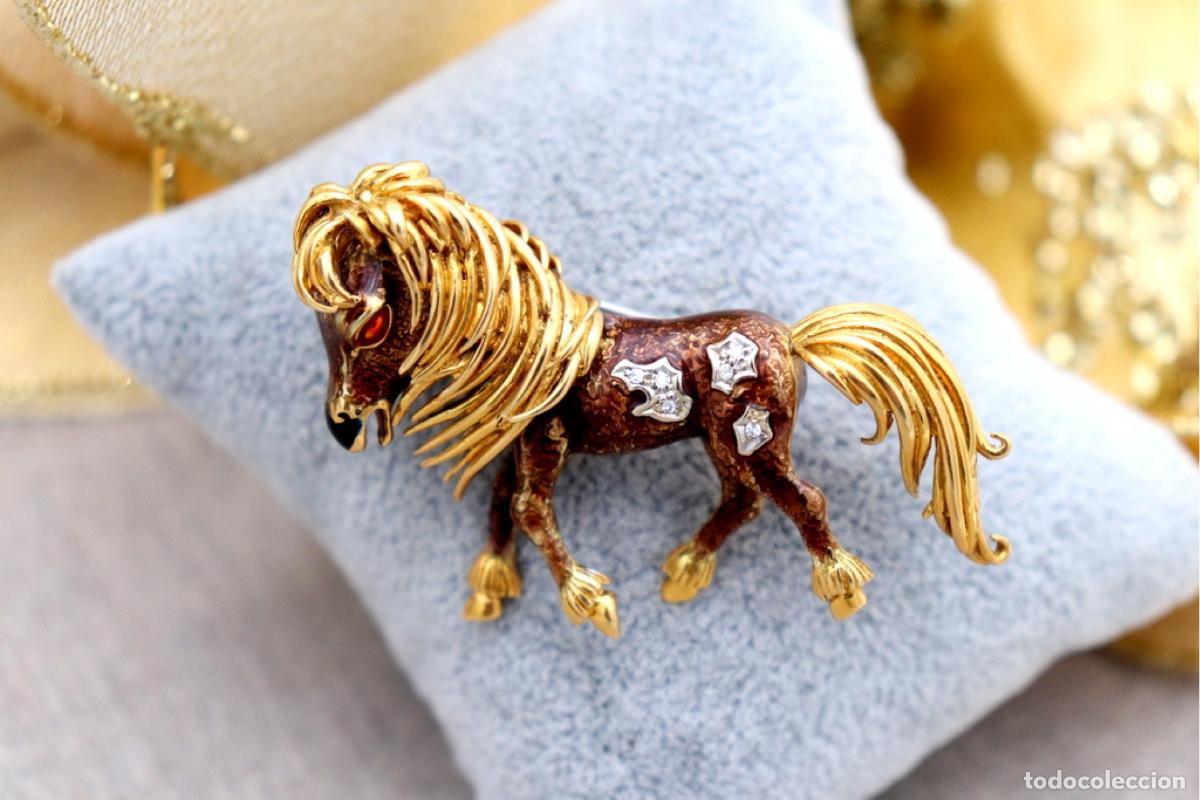 Gioielleria: Broche de oro de 19,2 quilates con diamantes - Caballo