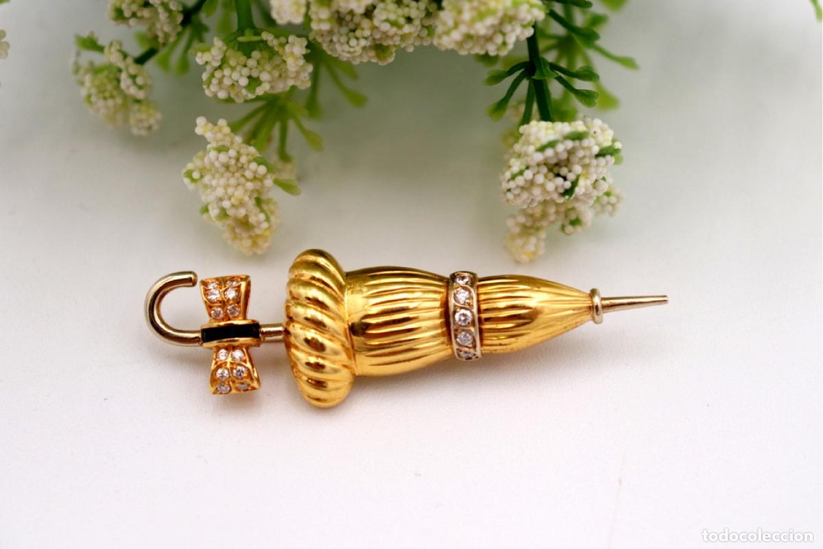 Gioielleria: Broche de oro de 19,2 quilates con diamantes y zafiros - Paraguas