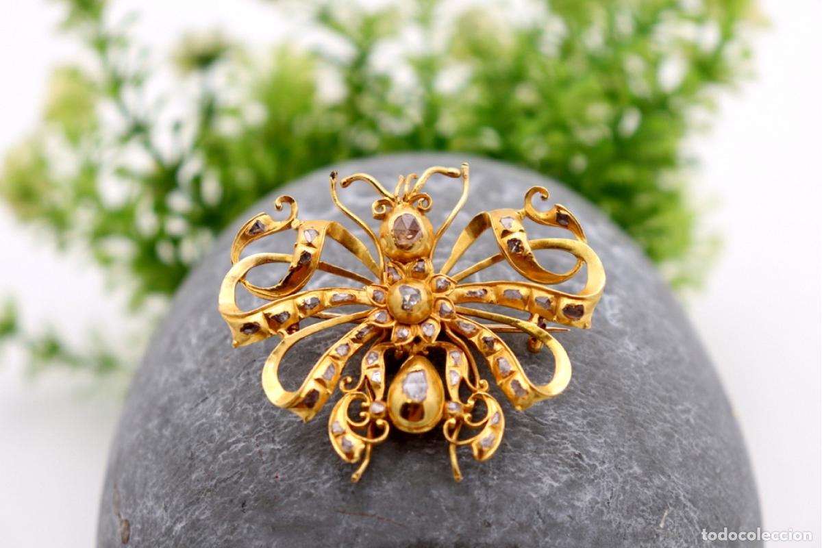 Joaillerie: Broche de oro de 19,2 quilates con diamantes - Saquile - Mariposa