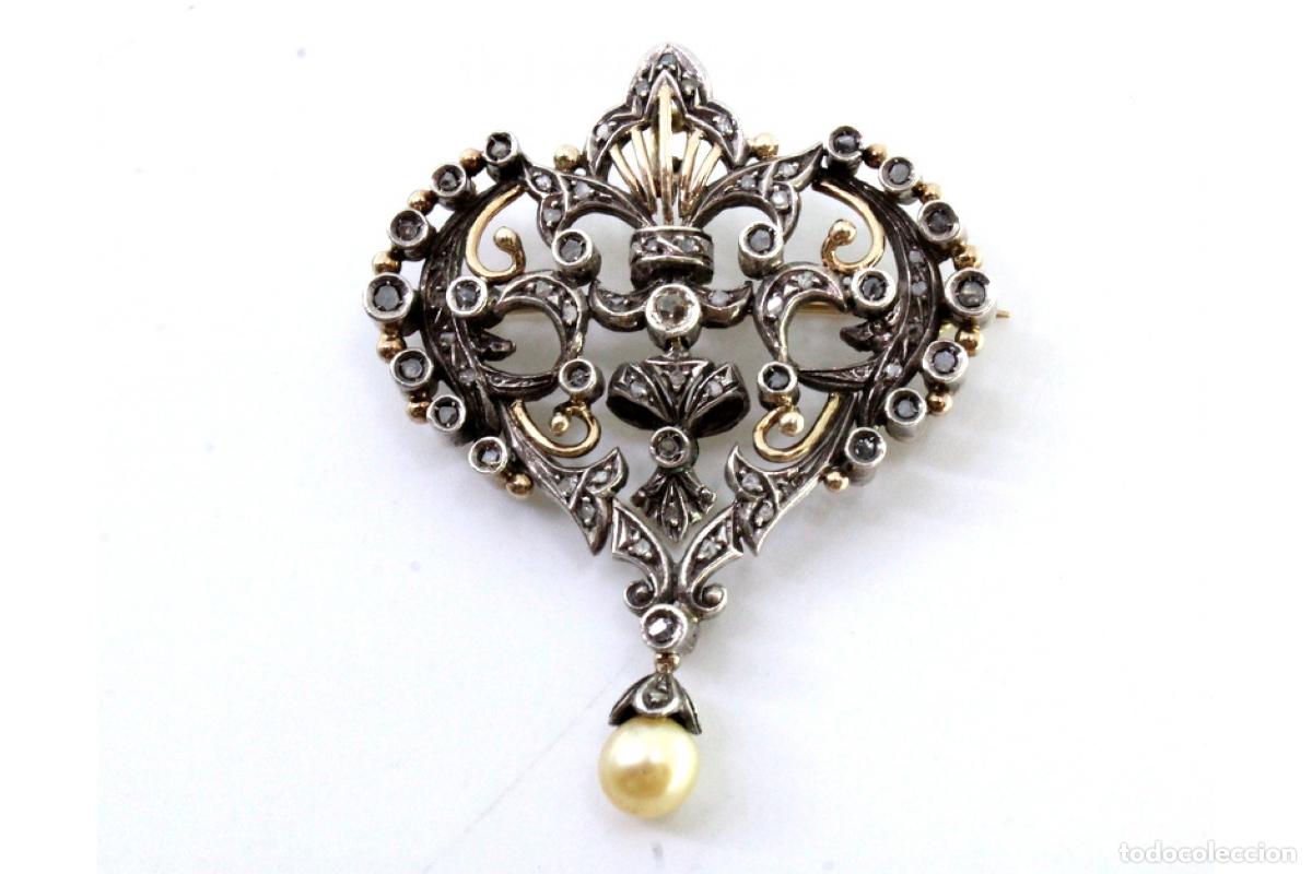 Joyeria: Broche de oro de 19,2 quilates con diamantes y perla - Foto 3