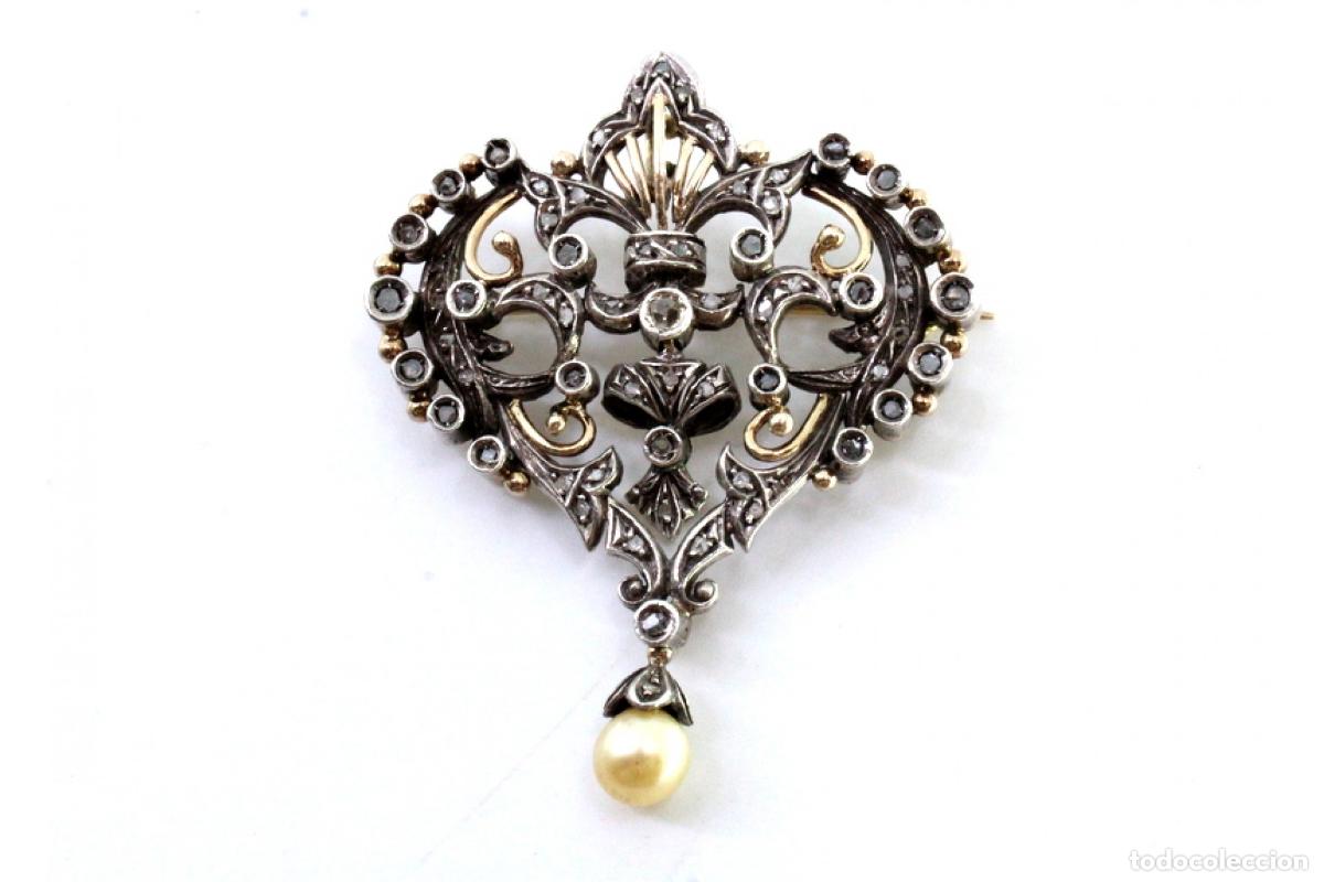 Joyeria: Broche de oro de 19,2 quilates con diamantes y perla - Foto 5