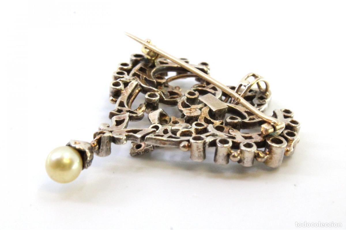 Joyeria: Broche de oro de 19,2 quilates con diamantes y perla - Foto 6